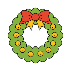 Christmas wreath with red bow and gold bells holiday