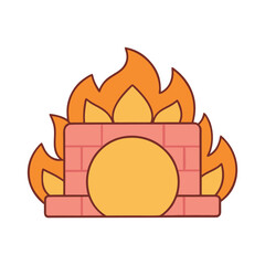Cartoon fireplace with orange flames and brick design