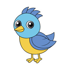 Cute blue cartoon bird with yellow belly and feet vector