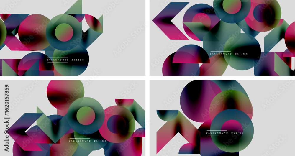 Poster abstract colorful overlapping circles create dynamic backgrounds. modern design features gradients, 