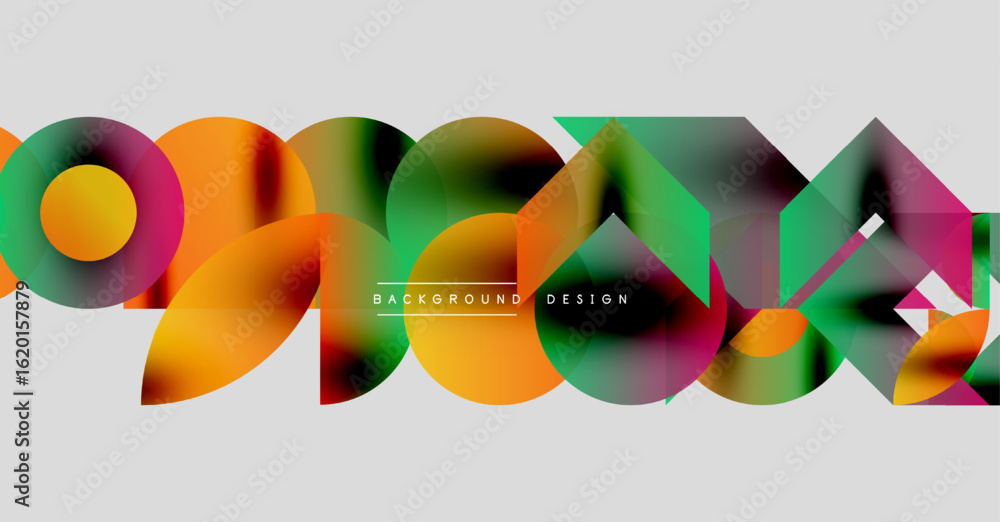 Poster abstract geometric shapes, vibrant colors, modern design. overlapping layers create dynamic visual t