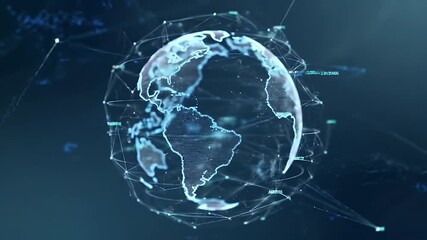 Digital earth spinning with glowing network lines - Powered by Adobe