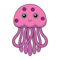 Cute pink jellyfish with purple spots on white sea creature