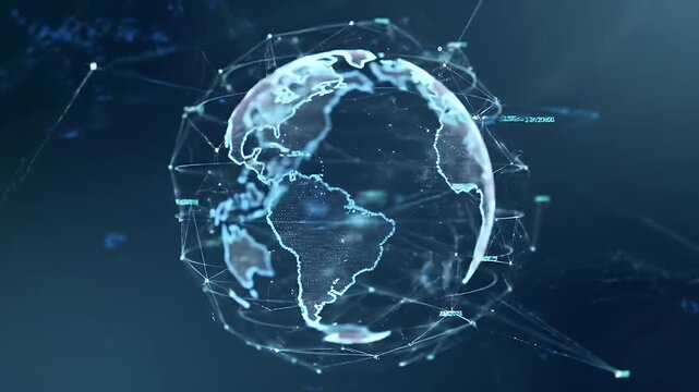 Digital earth spinning with glowing network lines - Powered by Adobe