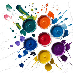 Paints in jars of different colors isolated on transparent or white background, png