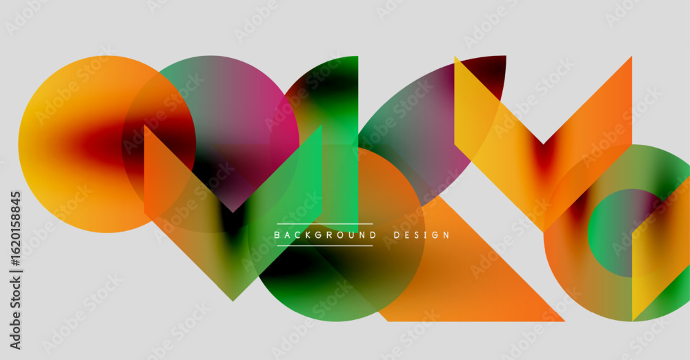 Poster abstract colorful shapes overlap, creating dynamic visual effect. modern design elements suggest cre