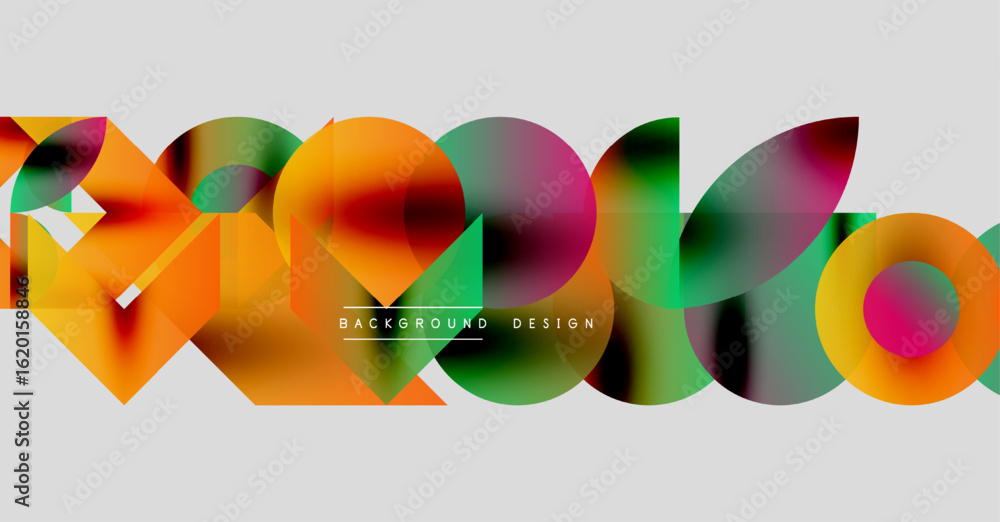 Poster abstract colorful shapes overlap, creating dynamic composition. modern design elements suggest innov