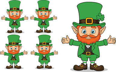 Cartoon leprechaun character with green hat and red beard, Irish folklore symbol, St. Patrick’s Day mascot, vector illustration design