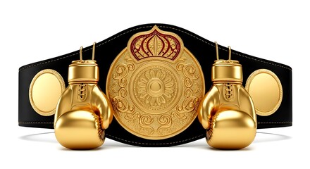 Championship boxing belt with golden gloves and ornate gold medallion image