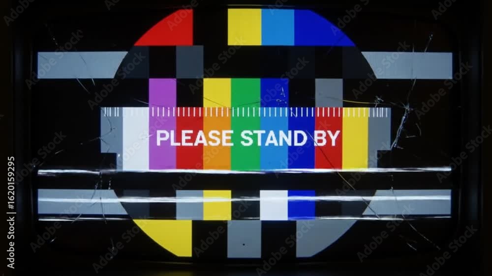 Poster displaying static test pattern on old broken television set