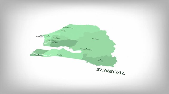 Animated Map of SENEGAL with states Borders and Major Cities Positions