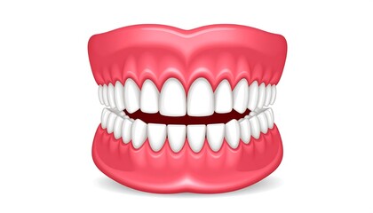 Fototapeta premium Dentures for improved mouth function and quality of life, showing white tooth and red gums