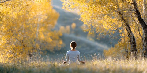 Practicing yoga in a tranquil setting amidst vibrant fall foliage