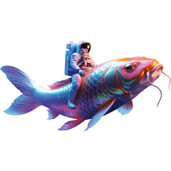 Astronaut Riding a Glowing Koi Fish in Space Generative AI