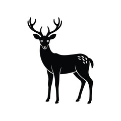 Stylized Black and White Illustration of a Deer with Antlers and Spots