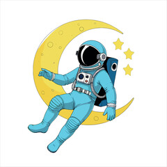 An astronaut in a spacesuit is peacefully floating against the backdrop of the crescent moon and capturing the wonder and vastness of the cosmos.