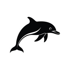 Fototapeta premium Silhouette of a Dolphin Leaping Out of the Water Against White Background