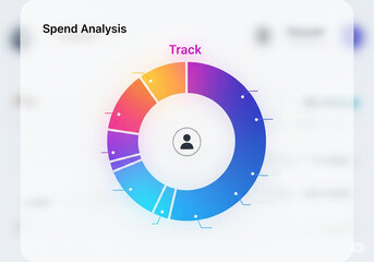 Vibrant spend analysis pie chart for financial tracking, a modern vector illustration for personal finance, business budgeting, and data visualization on a clean digital interface.
