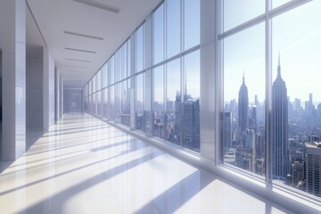 Fototapeta premium Modern office space with city skyline view