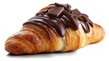 Fresh croissant with chocolate on white background