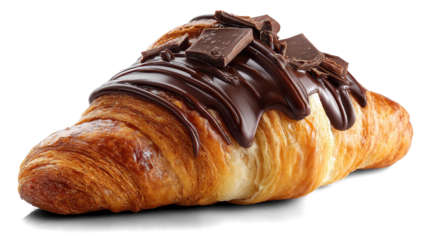 Fresh croissant with chocolate on white background