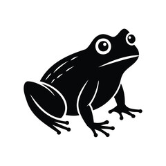 Detailed black and white illustration of a frog sitting and looking up