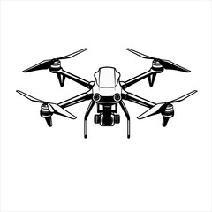 A Stylized Black and White Outline of a Quadcopter Drone with a Front-Facing Camera, Representing Modern Technology or an Aerial Device