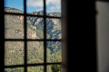 Magnificent views from window at mountains in Guadalest village, Spain