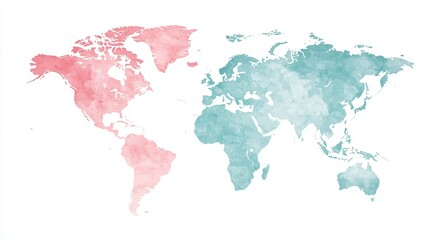 Minimal vector world map in pastel color tones, white background,modern flat style for creative use