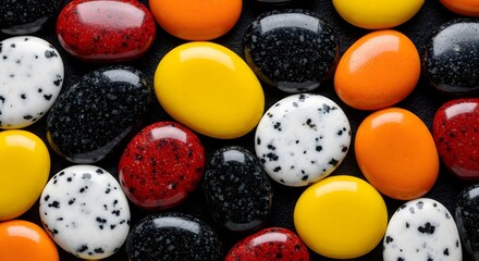 Vibrant Assortment of Colorful Speckled Chocolate Candies Close Up