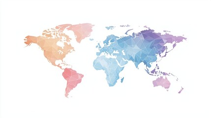 Minimal vector world map in pastel color tones, white background,modern flat style for creative use