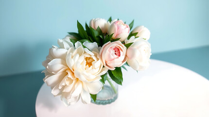 Obraz premium Elegant wedding bouquet of white roses and flowers, celebrating love and beauty