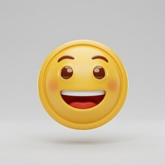 Fototapeta premium Happy Emoji Face 3D Render on White Background