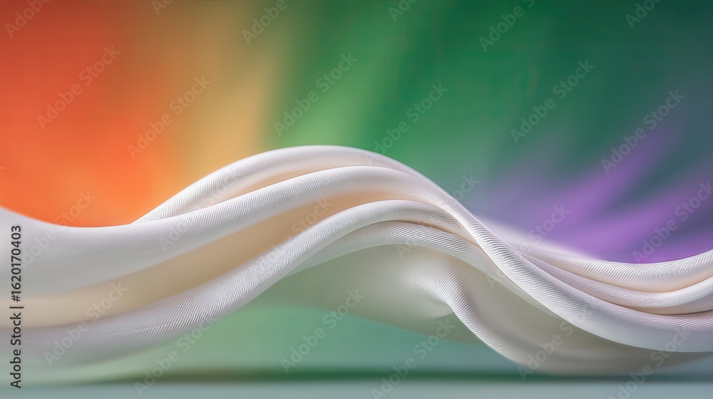 Poster abstract white fabric drape with iridescent gradient background