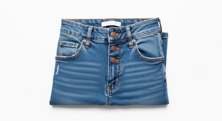 Folded blue denim jeans isolated on white background