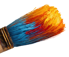 Vibrant brush with blue and orange paint for artistic expression