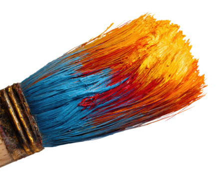 Vibrant brush with blue and orange paint for artistic expression