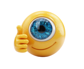 Unique smiley with vivid blue eye expressing positivity and approval