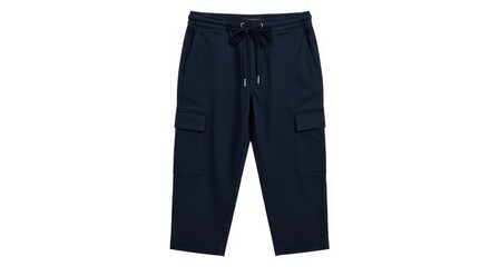 Dark blue cargo pants isolated on white background