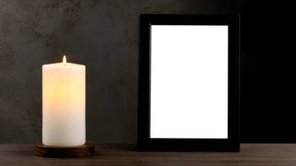 Candlelight tribute with black ribbon frame for remembrance and loss
