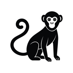 Stylized black and white monkey illustration with a distinctive curly tail