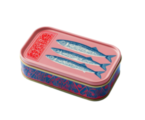 Colorful tin container with fish design for kitchen decor and storage