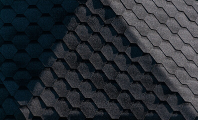 Flexible tiles are black in color. Roof covering with flexible tiles. Modern roof covering...