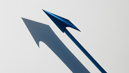 Simple cursor arrow with a sharp triangular head and a long slender tail casting a long diagonal shadow that stretches and tapers towards the bottom right corner, on a clean and smooth paper.