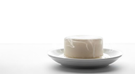 Creamy Delight A Single Serving of Soft Cheese on a White Plate