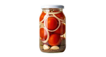 Isolated Pickled Tomatoes in Glass Jar