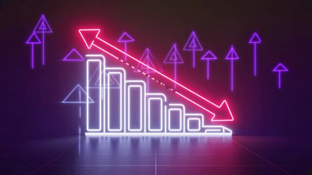 Neon Financial Chart Showing Decline with Futuristic Arrows