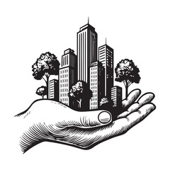Hand Holding Cityscape.