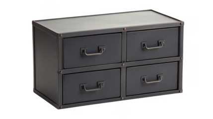 Stylish black storage unit with four drawers placed on a wooden surface for home organization purposes