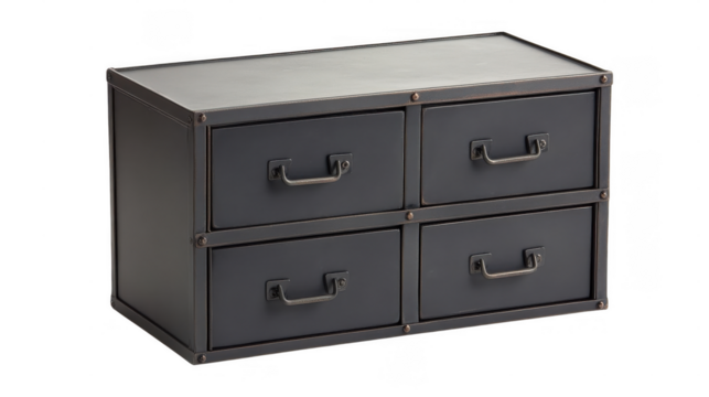 Stylish black storage unit with four drawers placed on a wooden surface for home organization purposes